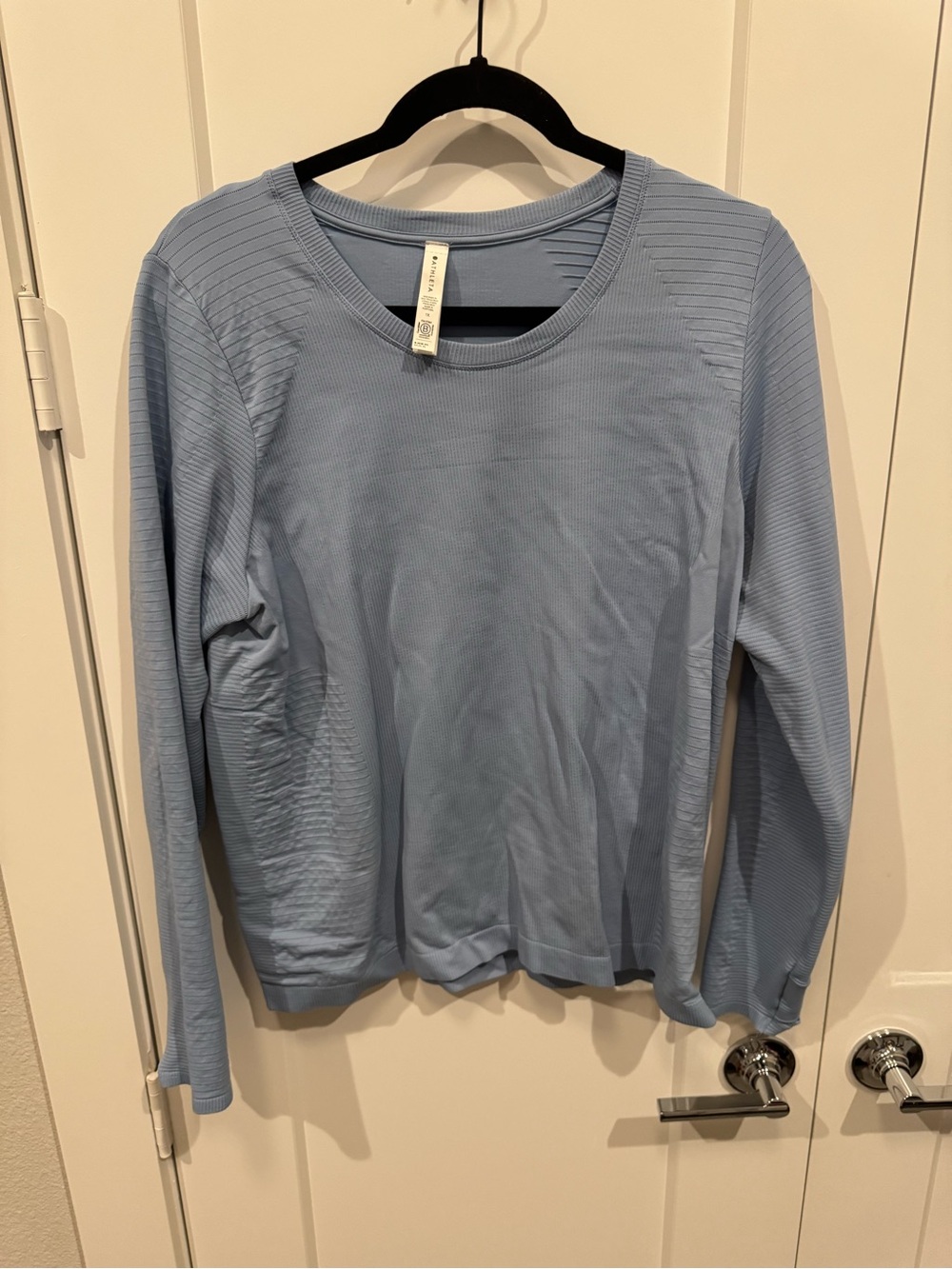 Athleta Light Blue Long Sleeve Ribbed Performance Top